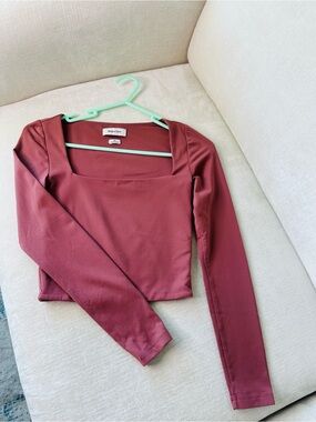 Babaton Square Neck Long Sleeve Top in Deep Rose ARITZIA XS